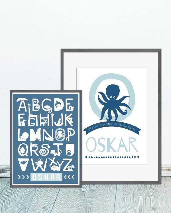 printcandy alphabet poster tiere name poster schulstart blautoene